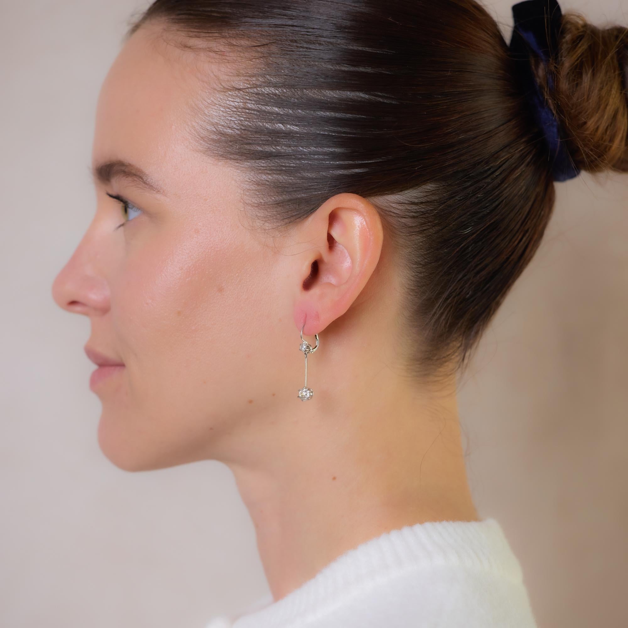 1.30 Carat Diamond Dangle Bar Earrings in 14K White Gold - Mid Century Style for Women | Perfect for Weddings, Parties & Special Occasions
