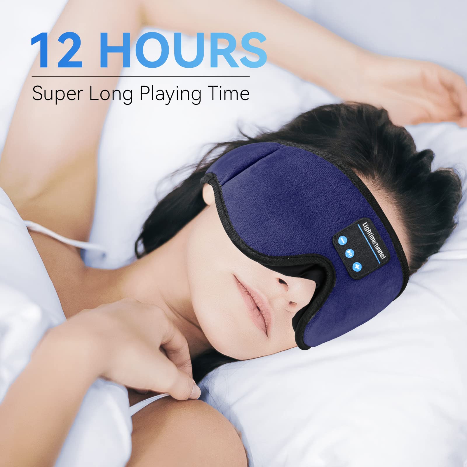 3D Bluetooth Sleep Headphones Mask - Ultra Thin Wireless Headband with Built-in Speakers & Mic for Insomnia Relief, Travel & Meditation | Washable & Hands-Free (Blue)