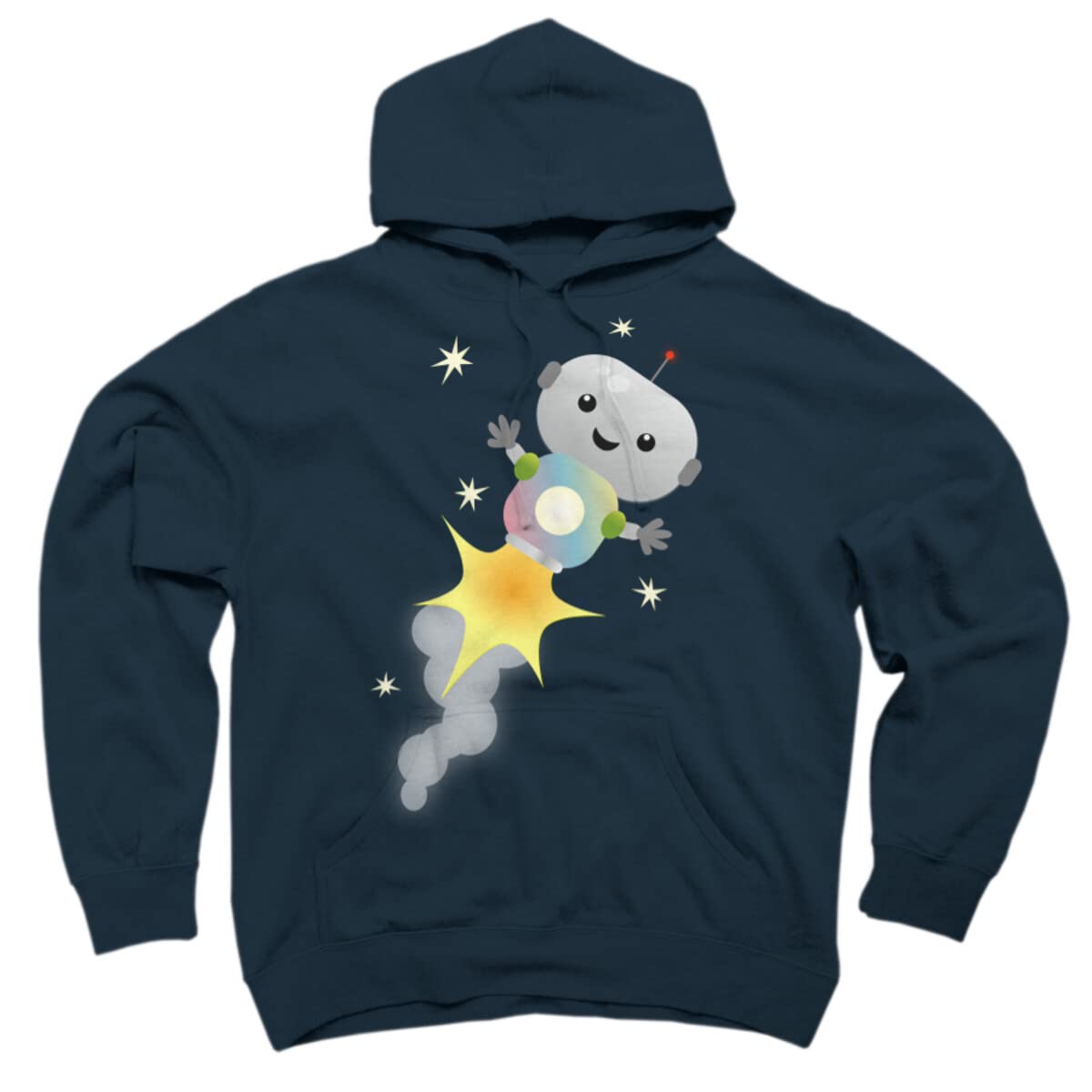 Design By Humans Unisex Space Robot Cartoon Hoodie - Cute Flying Robot Graphic Pullover Sweatshirt for Men & Women - Perfect for Casual Wear, Gifts, and Street Fashion