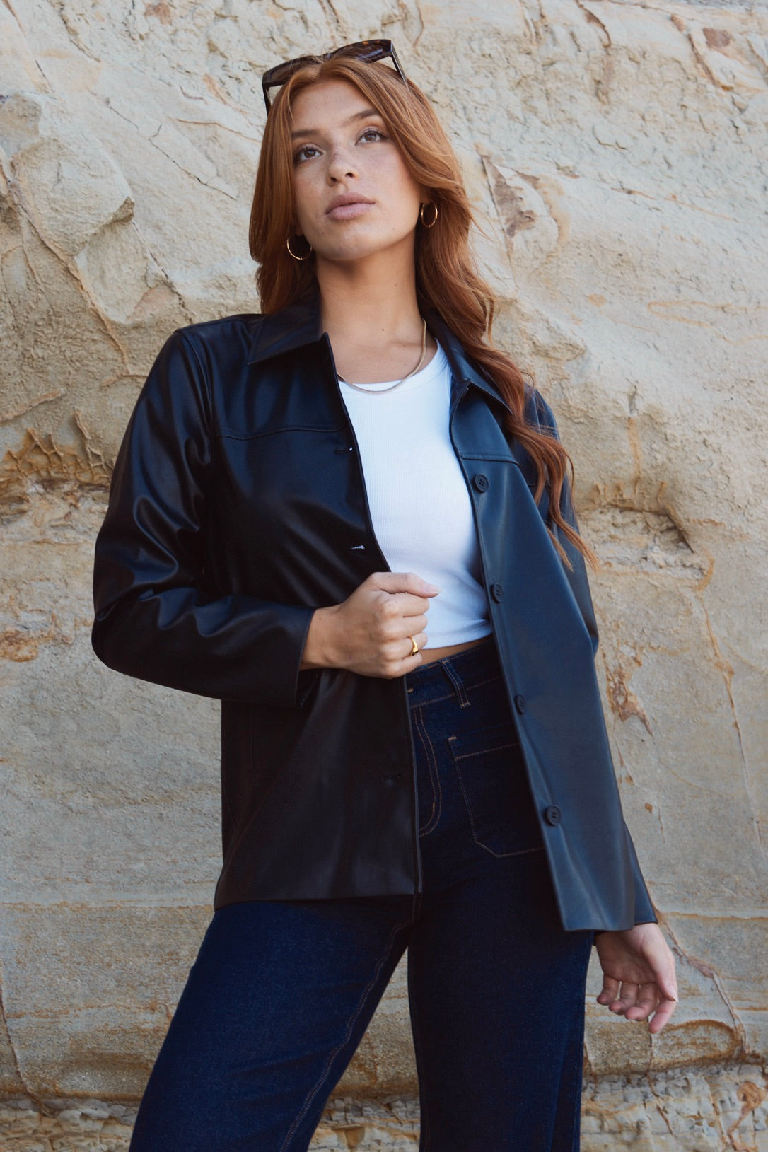 Men's Black PU Leather Shacket Jacket - Stylish & Warm for Fall & Winter Outdoor Activities