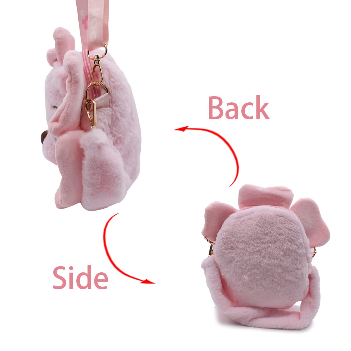 APDDHJ Kawaii Pink Flower Bear Plush Shoulder Bag - Fluffy Zip Tote & Crossbody Messenger Handbag for Girls | Cute Birthday Gift for Kids, Perfect for School, Travel & Daily Use