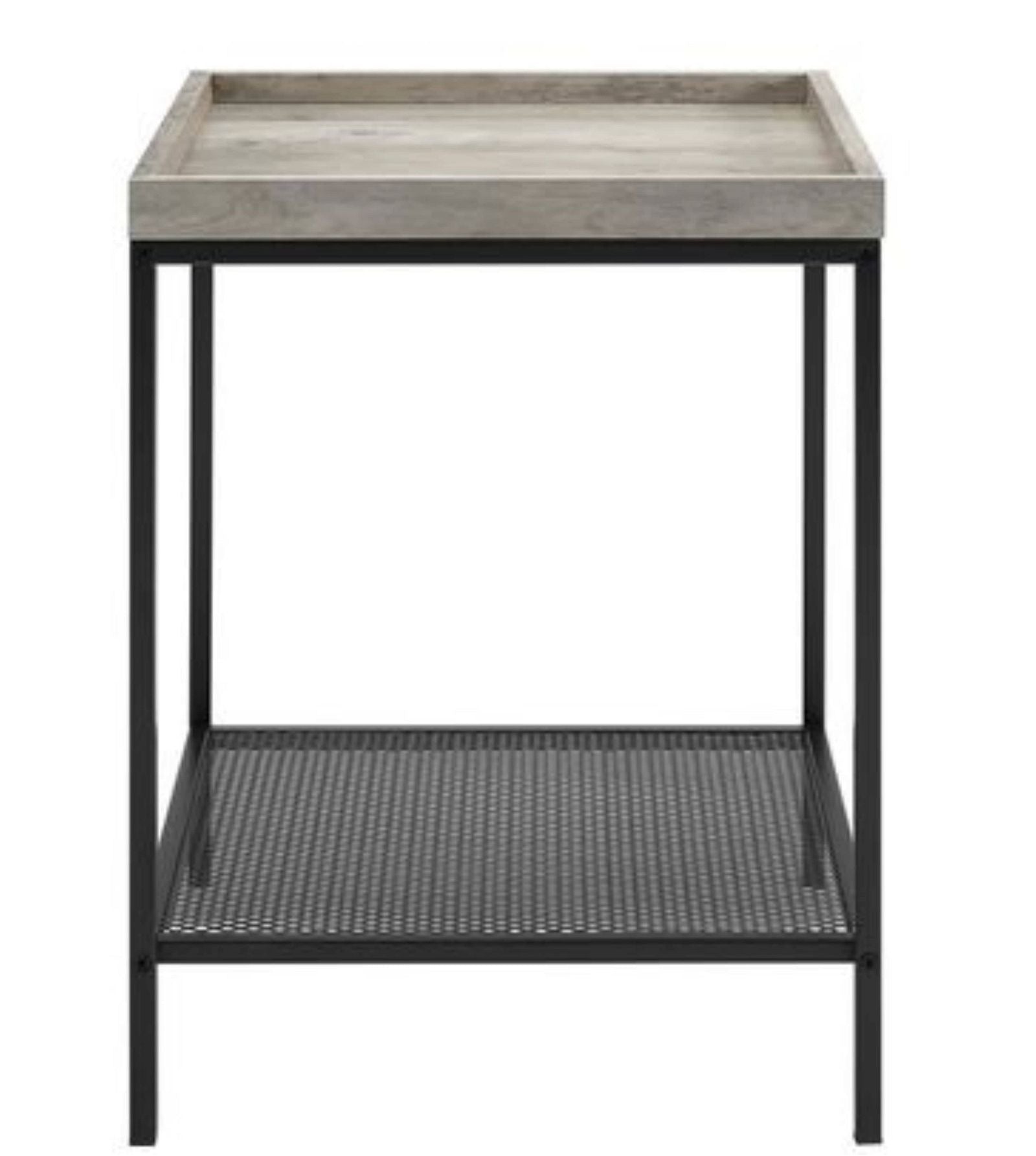 Modern Grey Wash 2-Tier Side Table with Black Frame - Urban Style Accent Table for Living Room, Bedroom, or Office