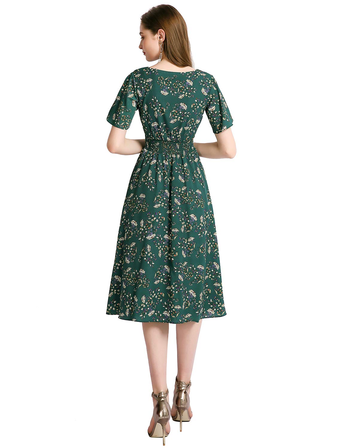 Gardenwed Women's Floral Chiffon Summer Dress - Elastic Waist Beach Sundress for Outdoor Parties, Vacations & Casual Wear