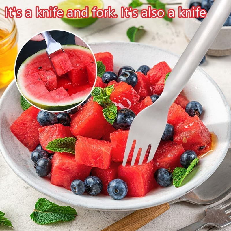 2024 Stainless Steel 2-in-1 Watermelon Cutter & Slicer - Dual Head Fruit Knife Fork for Easy Melon Cutting - Portable Kitchen Tool for Summer BBQs, Picnics & Home Use