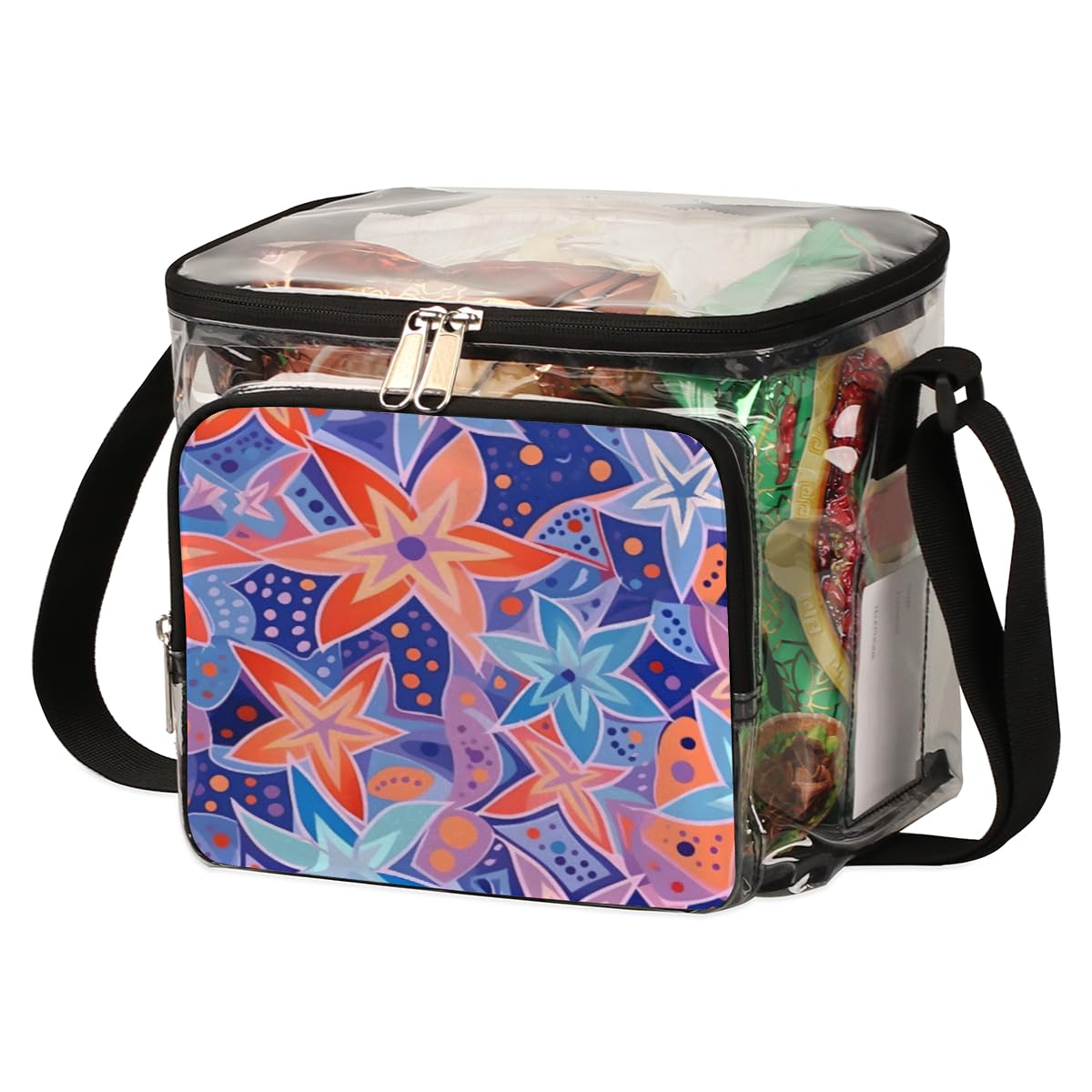GzLeyigou Clear Floral Tote Bag with Handles - Transparent Crossbody Shoulder Bag for Women - Perfect for Outdoor, Travel, Picnic, Concerts & Sports Events (Stadium Approved) - Great for Beach, Shopping, Work & Daily Use