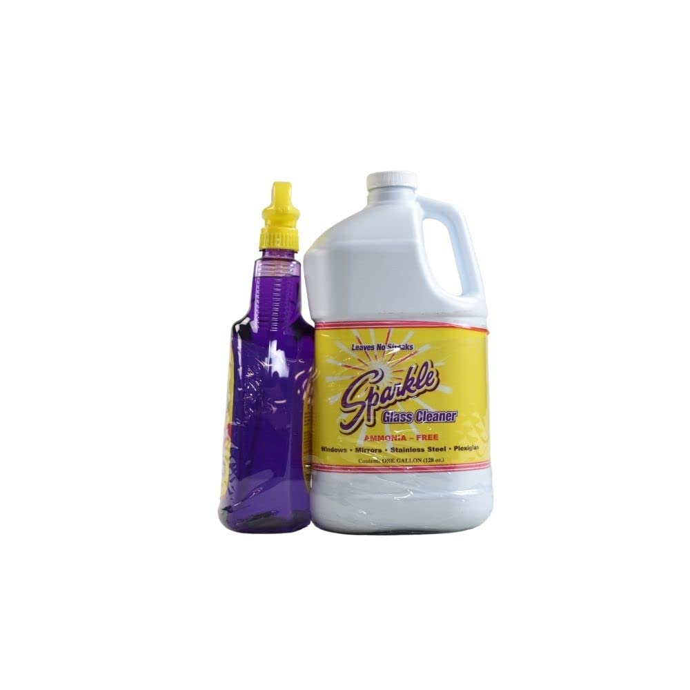 Ammonia-Free Sparkle Glass Cleaner Spray - Streak-Free Formula, 33.8oz Spray Bottle & 1 Gallon Refill (3-Pack) - Perfect for Windows, Mirrors, and Glass Surfaces at Home or Office