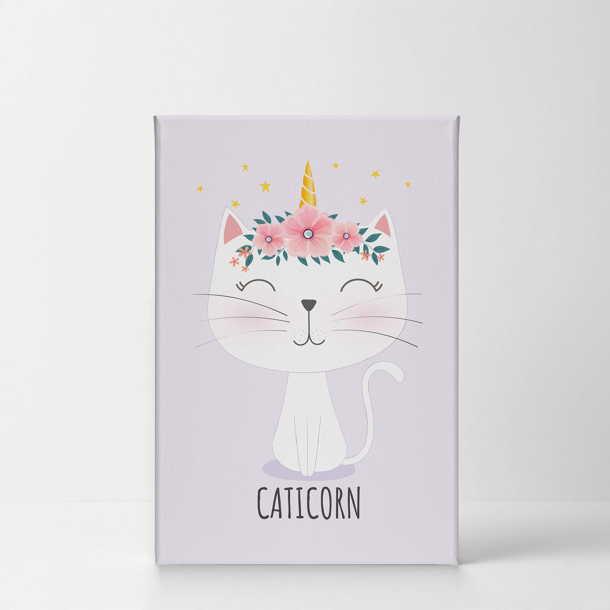 Cute Caticorn Unicorn Canvas Wall Art - Purple Background Ready to Hang Nursery Decor, Kids Room Decor, Baby Gift (40x30 Inches, Made in USA) | Perfect for Bedroom, Playroom & Birthday Presents