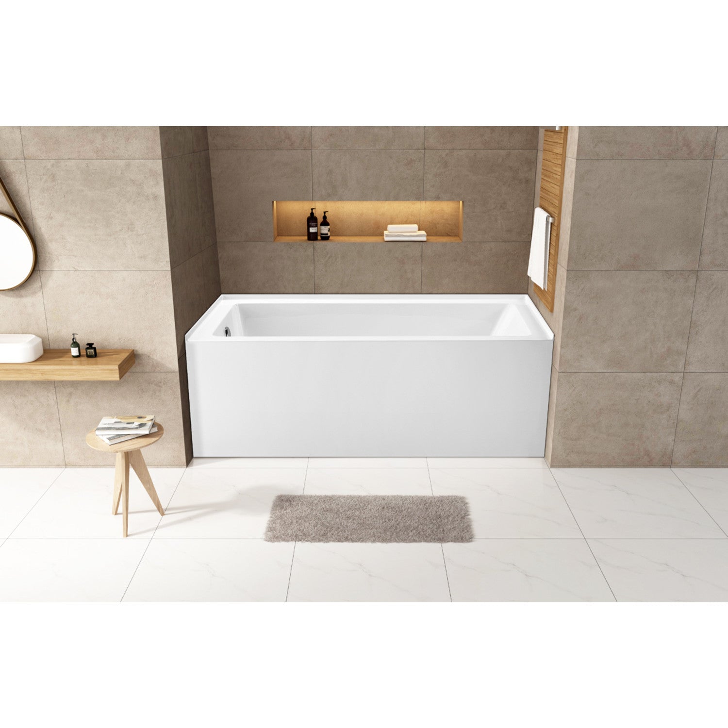 Aqua Eden 60 Inch Acrylic Rectangular 3-Wall Alcove Bathtub - Left Hand Drain, Glossy White | Freestanding Soaking Tub for Modern Bathrooms & Spa Retreats