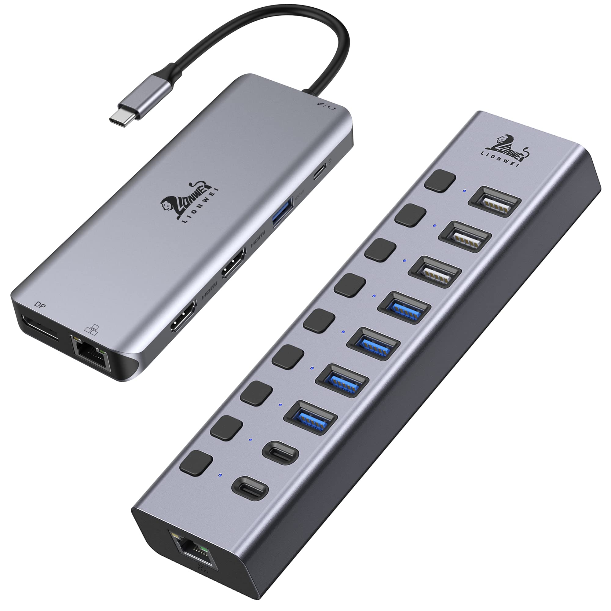 13-in-1 USB C Docking Station with Dual 4K HDMI, 10-Port USB Hub (3 USB-A 3.0, 2 USB-C) - Universal Laptop Dock for MacBook Pro/Air, Dell, HP - Perfect for Home Office, Gaming & Multi-Monitor Setup