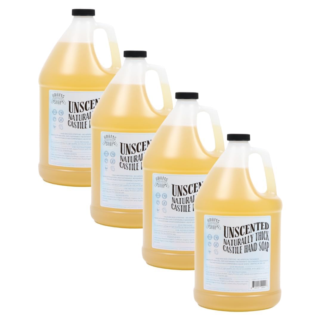 Adams Handmade Organic Castile Liquid Hand Soap - 4 Gallon Refill, Unscented, Vegan & Natural Ingredients for Home, Kitchen & Bathroom | Gentle Cleansing for Hands, Body & Household Use
