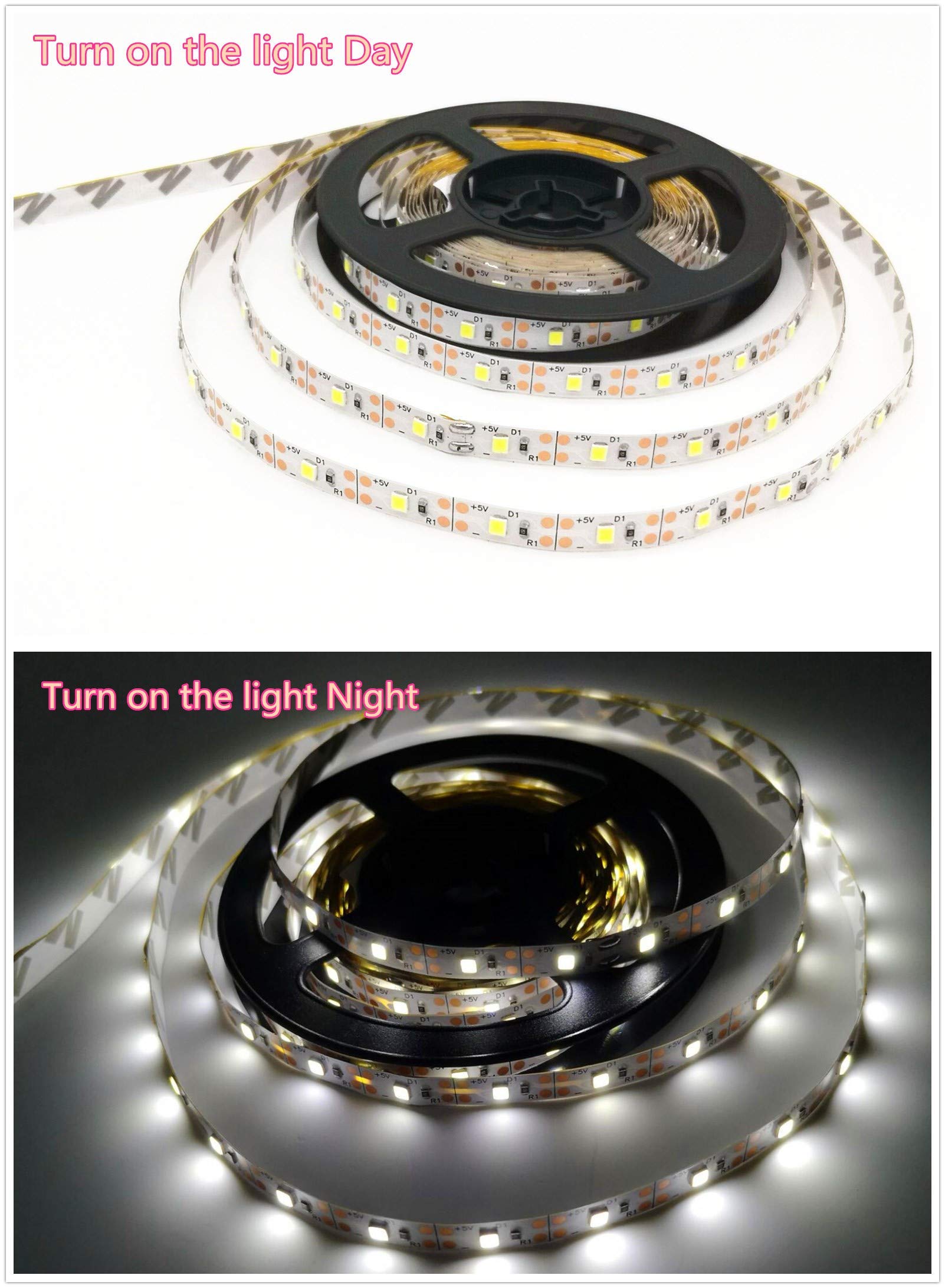 Battery Powered Motion Sensor LED Light Strips - Smart Night Light with Motion Activation, Cool White (5M/16.4ft) - Perfect for Bedrooms, Hallways & Closets