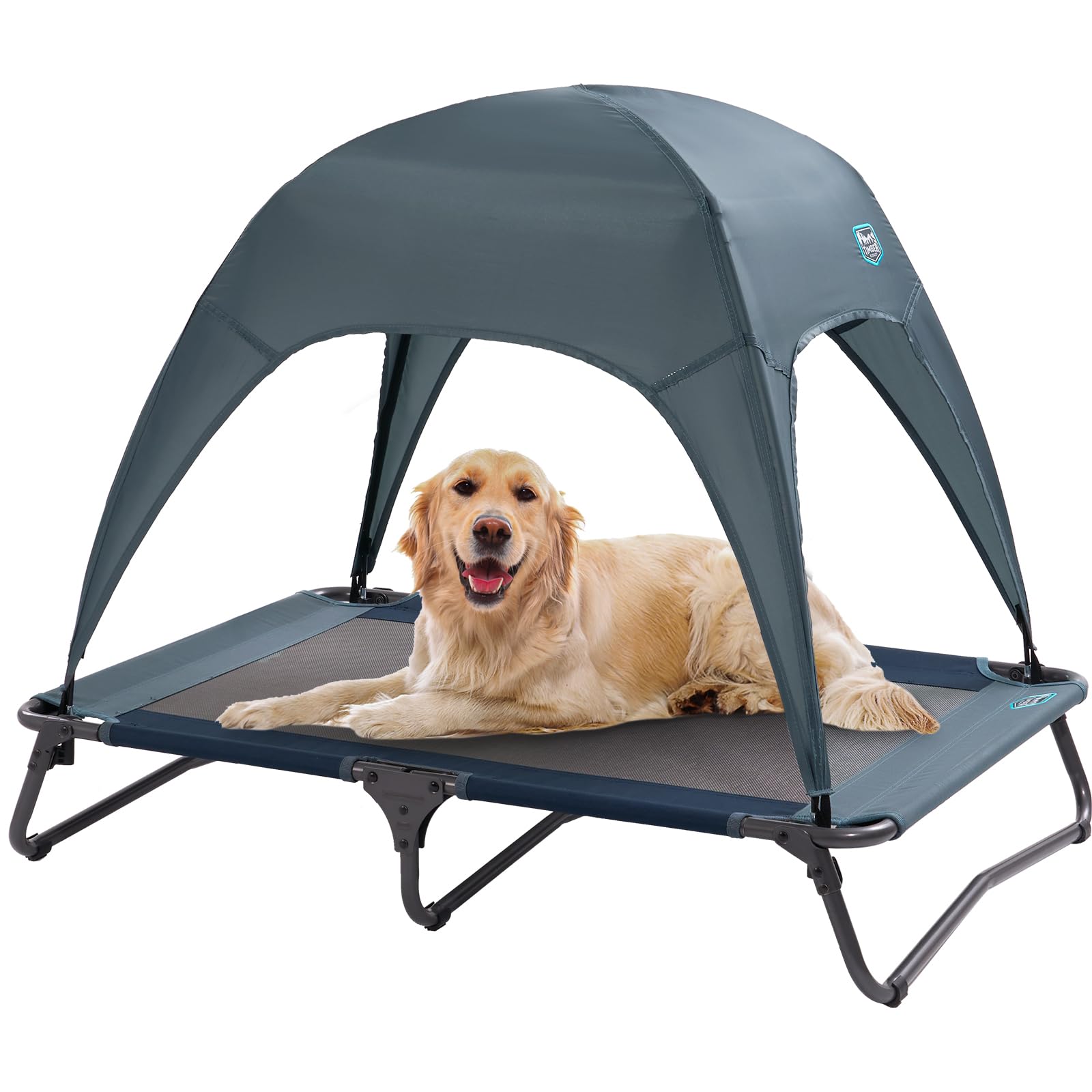 TIMBER RIDGE Elevated Cooling Dog Bed with Removable Canopy Shade - Portable Outdoor Pet Bed for Camping, Patio & Backyard - Medium Grey Dog Cot for Hot Weather