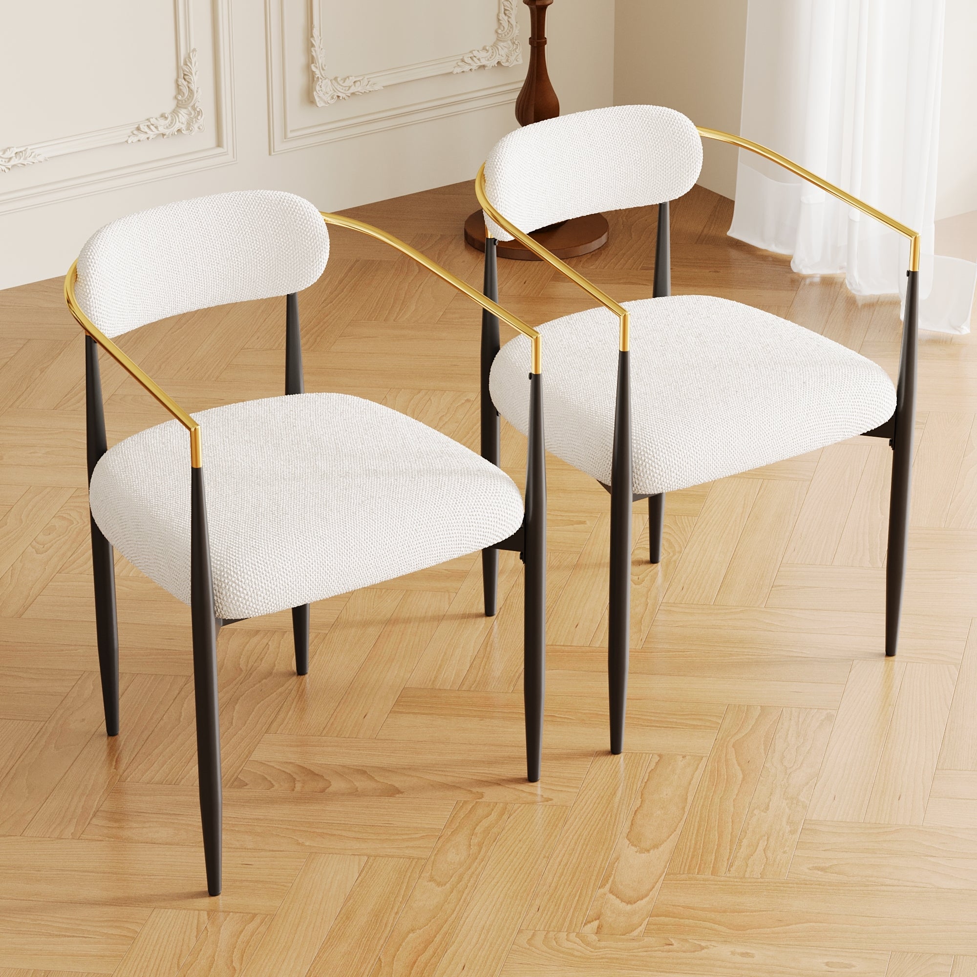 Set of 2 White Medieval Modern Dining Chairs - Teddy Velvet Upholstery with Metal Legs, Easy Assembly for Kitchen, Home & Office | Perfect for Small Spaces, Breakfast Nooks & Contemporary Dining Areas