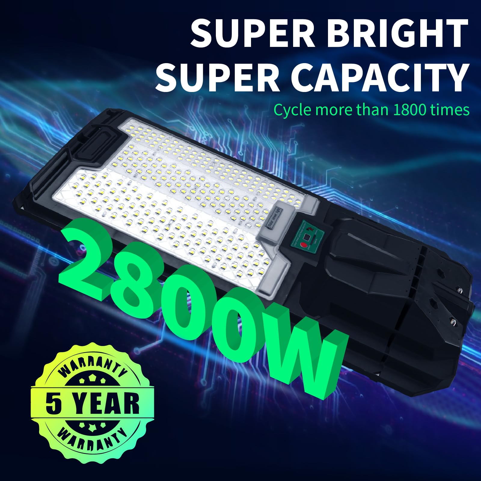 2800W LED Solar Street Lights - 200,000LM High Brightness, IP66 Waterproof Solar Parking Lot Lights for Garage, Yard, Warehouse & Outdoor Security Lighting | Perfect for Driveways, Pathways, and Commercial Areas