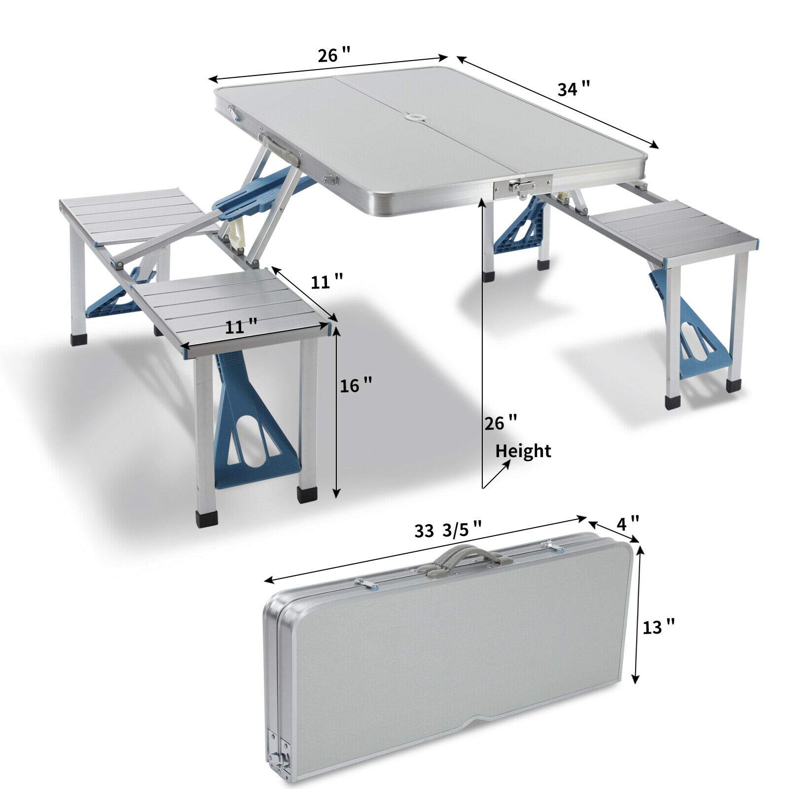 Portable Aluminum Folding Picnic Table with 4 Seats & Benches - Lightweight Outdoor Camping, Tailgating, Backyard BBQ, and Picnic Table for Parties & Games