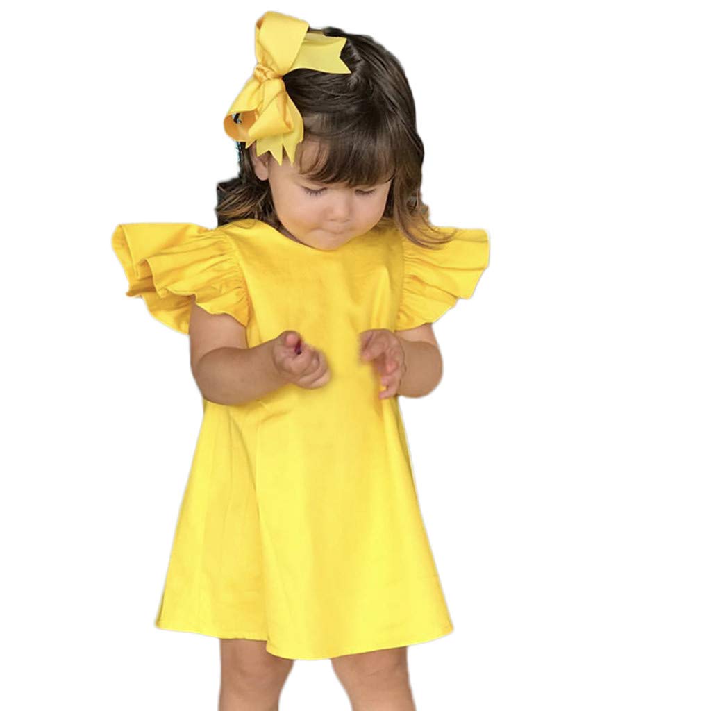 Summer Casual Infant Baby Girls' Short Sleeve Solid Bow Dress - Perfect for Playdates, Parties & Photo Shoots