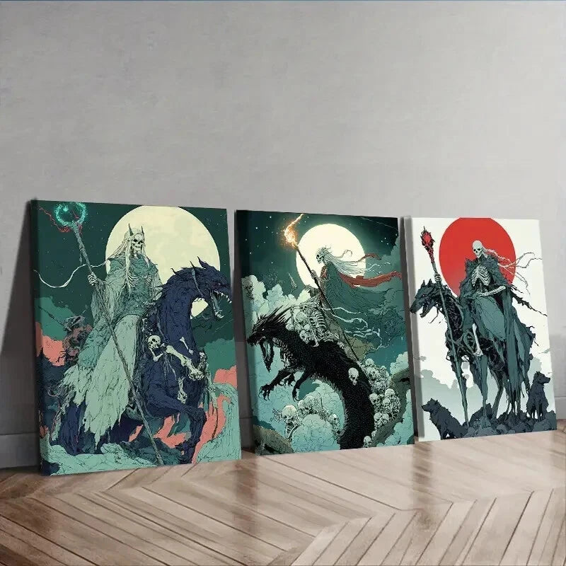 3-Piece Queen of Death Wall Art Set - Framed Canvas 50x70cm (19.7x27.6in) - High Quality Print, 100% Australian Made, Ready to Hang - Gothic Home Decor for Living Room, Bedroom & Office