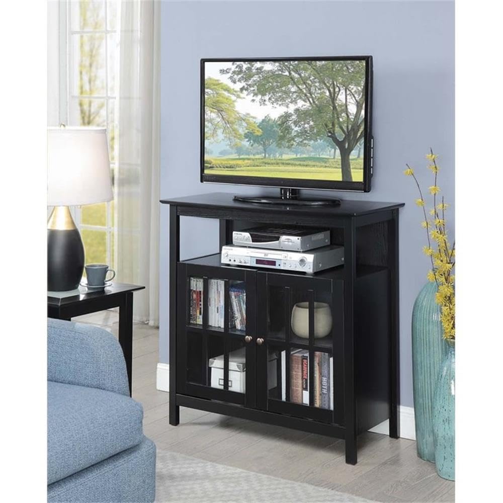 Pemberly Row 42 Inch TV Stand Entertainment Center with Storage Shelves - Black Modern TV Console for Living Room, Bedroom & Home Theater Setup