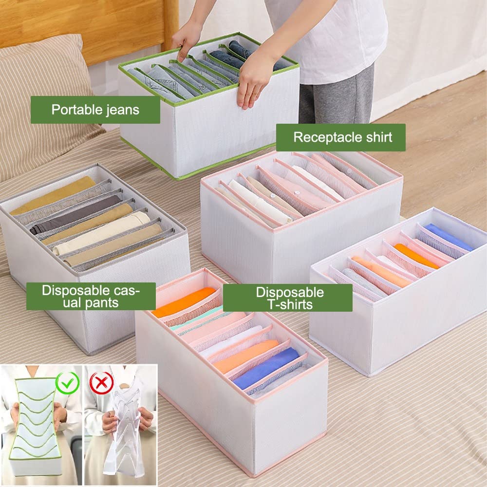 7 Grid Washable Foldable Mesh Wardrobe Organizer - 2 Pack Portable Closet Drawer Storage Box for Underwear, Socks, T-Shirts, Jeans & Accessories | Perfect for Bedroom, Closet & Travel Organization