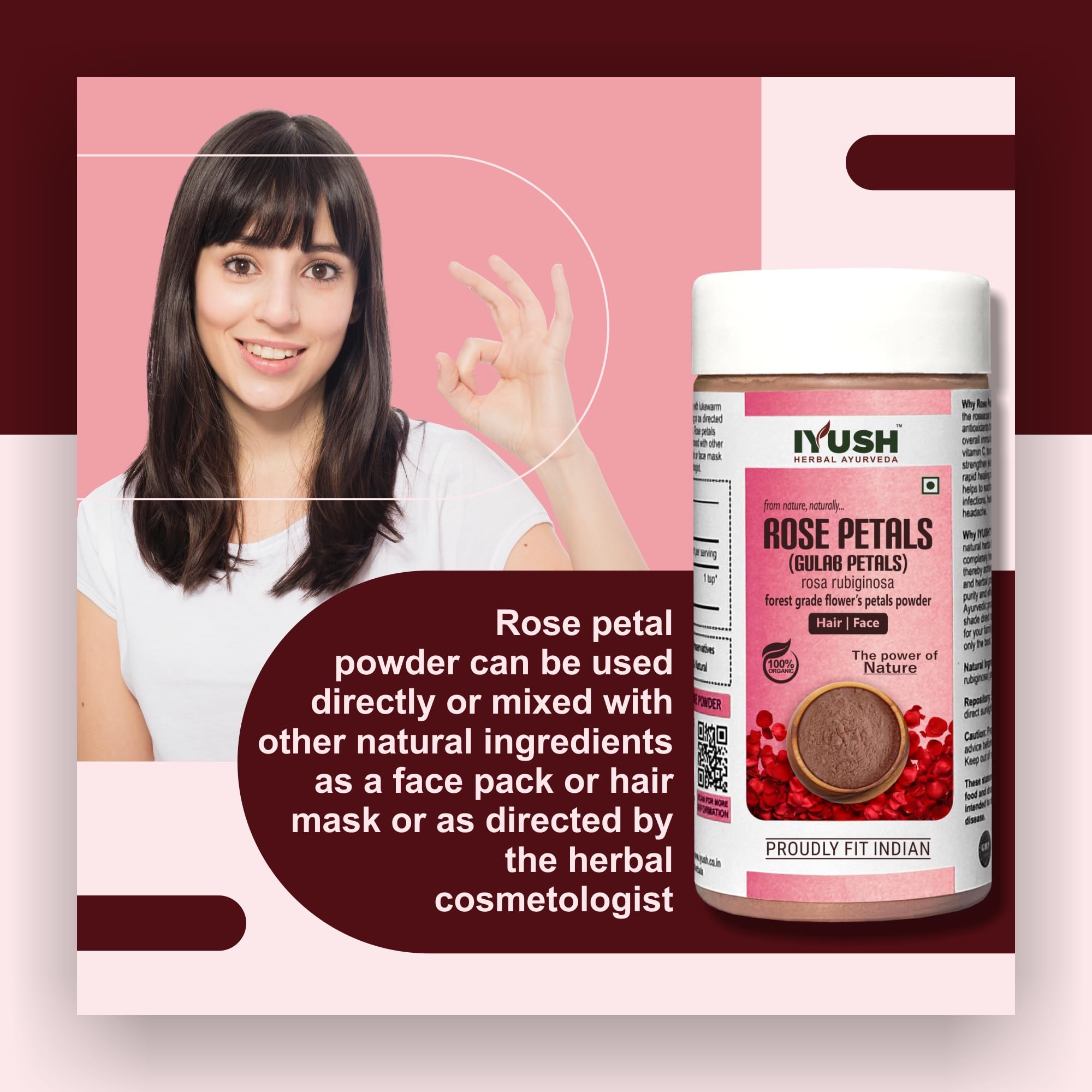 IYUSH Ayurvedic Rose Petal Powder for Face & Skin Whitening – 250gm | Organic Rose Powder for Glowing Skin, DIY Face Masks & Natural Beauty Care | Perfect for Spa Day, Skincare Routine & Holistic Beauty Treatments