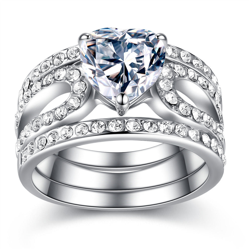 MABELLA Women's Heart Cut Cubic Zirconia Wedding & Engagement Ring Set in Stainless Steel - Perfect for Proposals, Anniversaries, and Romantic Occasions