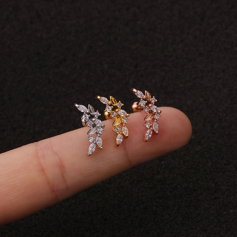 20G Cartilage Dangle Flower Stud Rose Gold Earrings for Women | HSPJ19102 | Elegant Jewelry Gift for Parties, Weddings & Everyday Wear