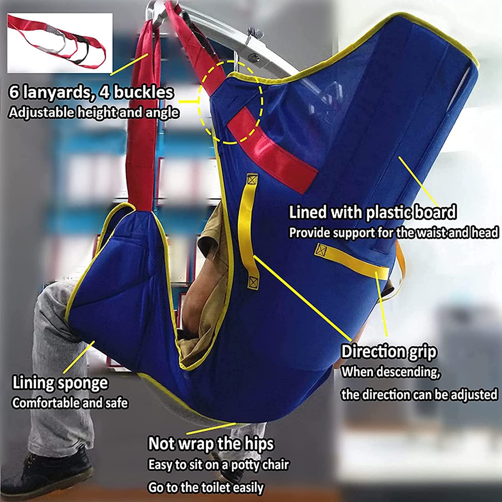 **Deluxe Padded Patient Lift Sling with Head Support & Divided Leg - Heavy Duty Shower & Toileting Sling for Elderly & Disabled (Medium) - Ideal for Safe Transfers, Bathing & Mobility Assistance**