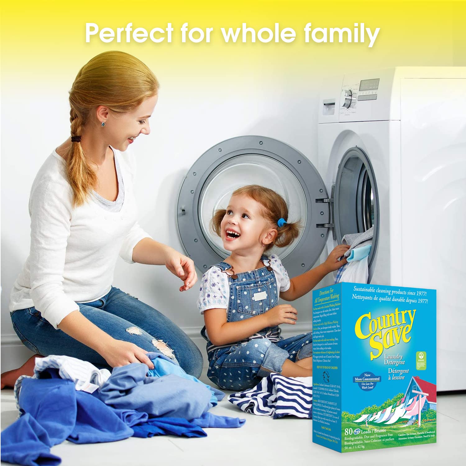 Country Save Natural HE Laundry Detergent Powder - Chemical-Free & Hypoallergenic for Sensitive Skin & Babies | Eco-Friendly, Biodegradable (5 lb Pack) - Perfect for HE Machines, Baby Clothes, & Sustainable Household Cleaning