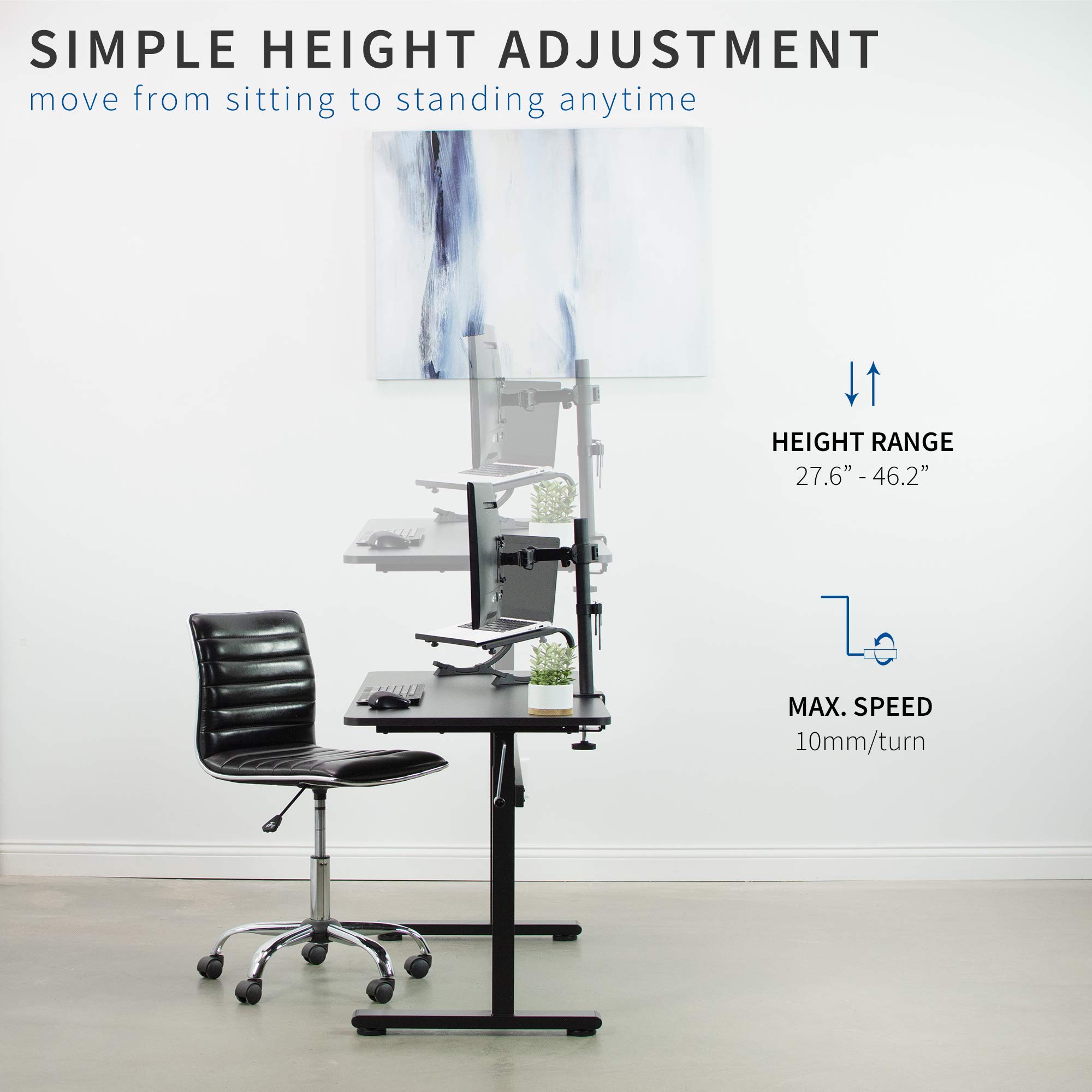 VIVO Height Adjustable 140cm x 61cm Standing Desk | Hand Crank Sit Stand Home Office Workstation with Frame & Table Top | Black | DESK-M55TB | Perfect for Small Spaces & Remote Work