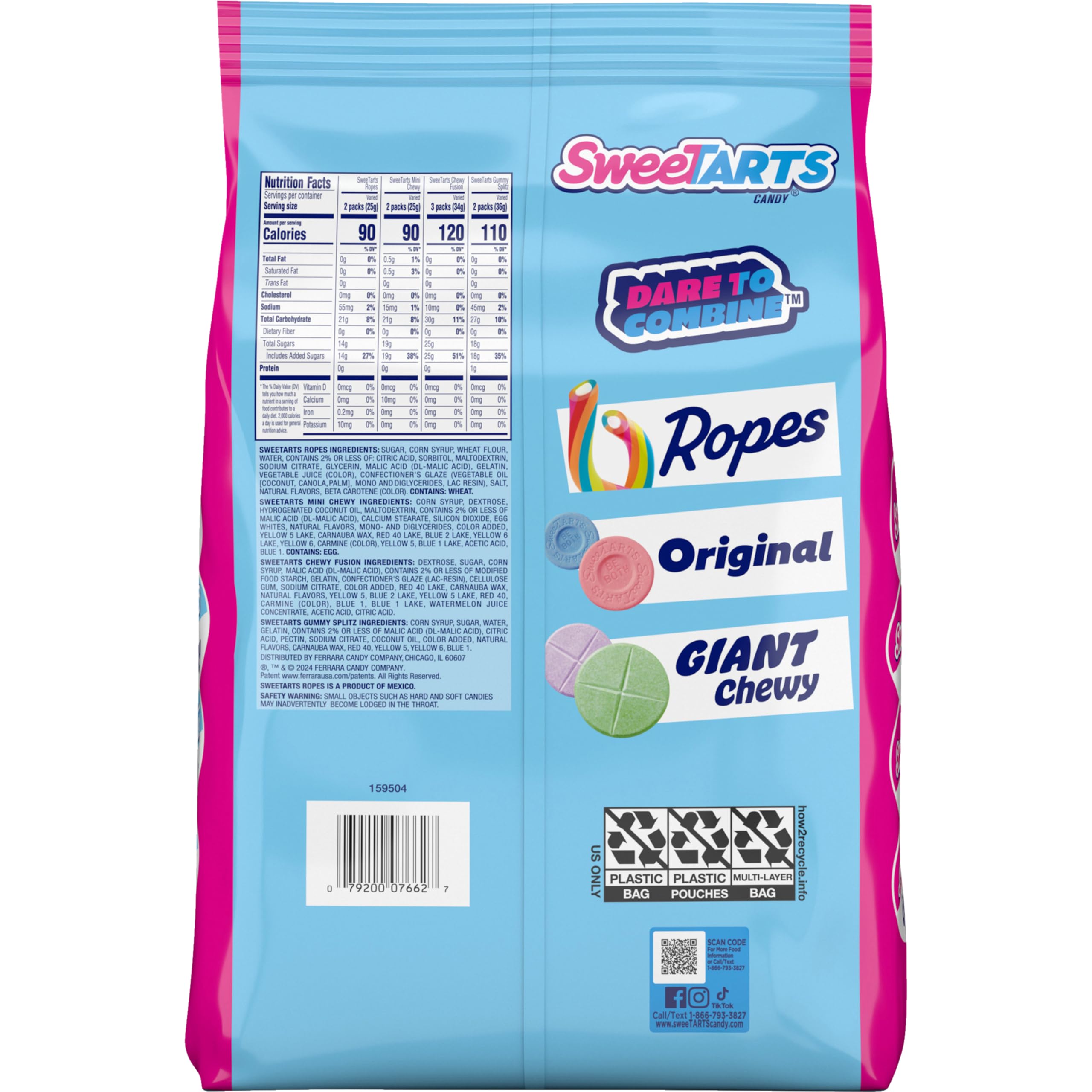 SweeTARTS Assorted Candy Variety Pack - Cherry Punch Ropes, Mini Chewy Candies, Fruity Gummies Splitz & Chewy Fusions - 45oz Bulk Bag (92 Pieces) | Party Favors, Halloween Treats, Office Snacks & Movie Night Candy