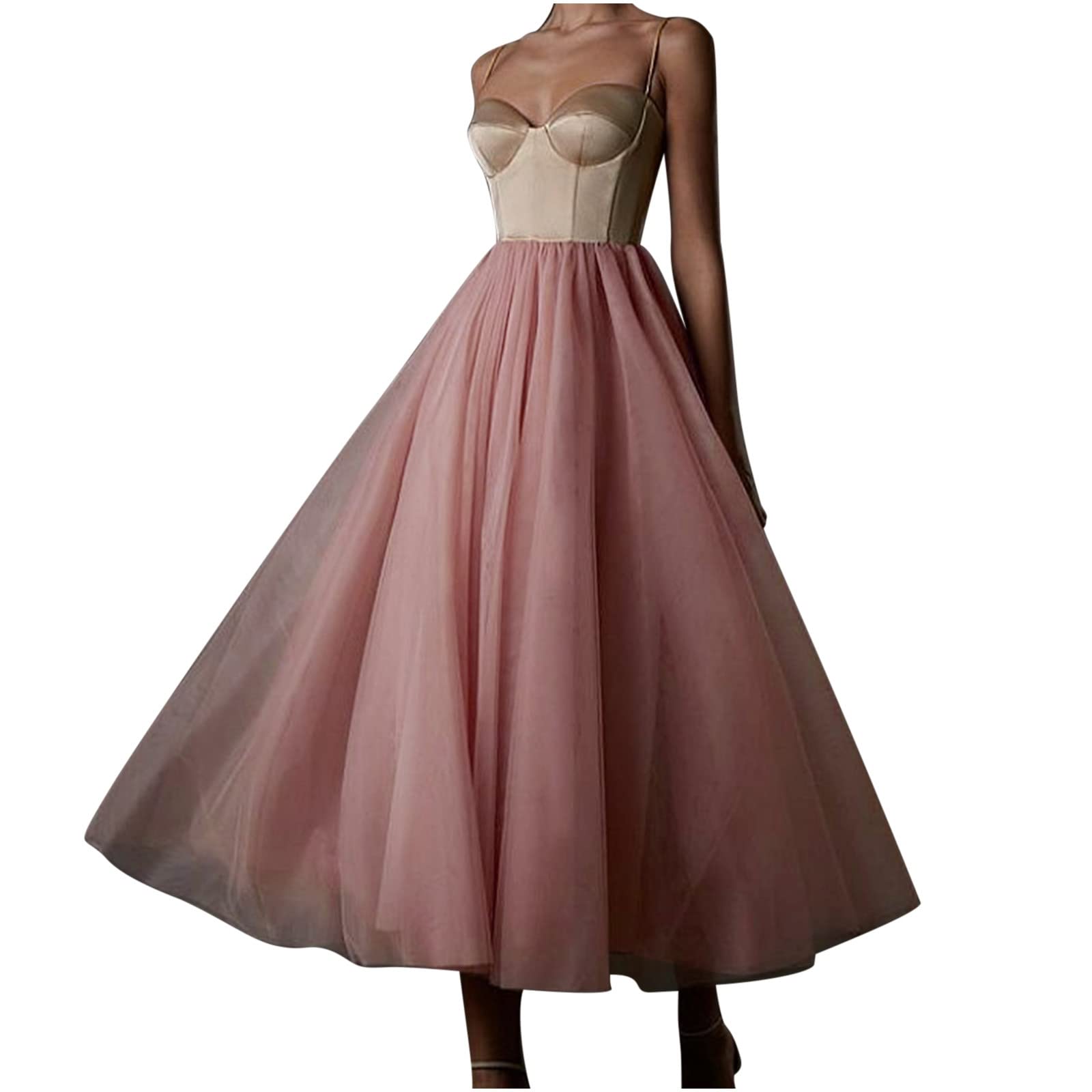 Elegant Women's Slip Dress - Tulle Prom Ball Gown with Spaghetti Straps, Tube Maxi Party Dress for Formal Events, Weddings & Evening Occasions