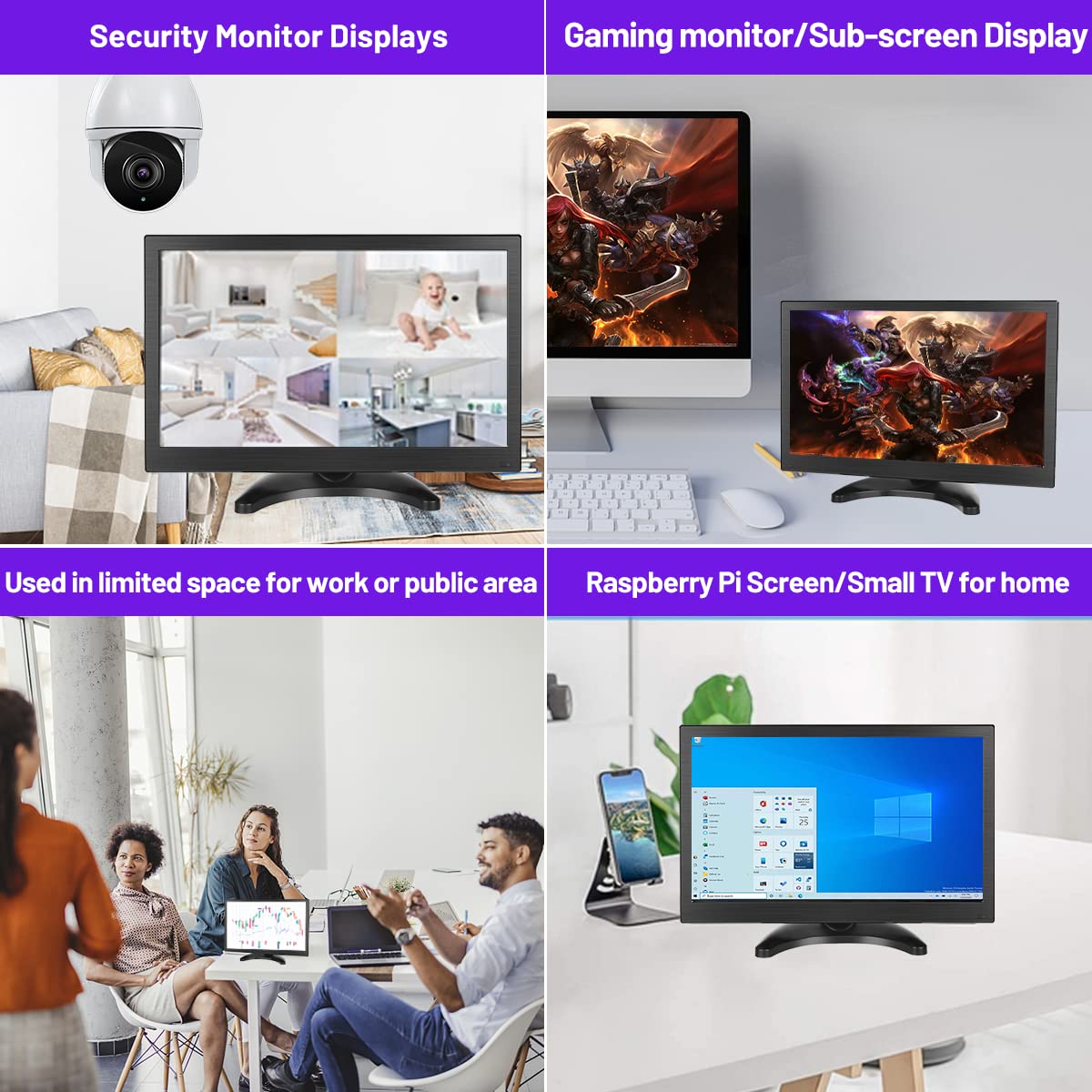 Hikity 13.3 Inch Full HD 1080P Security Monitor with HDMI/VGA/BNC/AV Inputs, Built-in Speakers & Remote Control - Portable Display for CCTV Surveillance, Gaming Consoles (Xbox, Raspberry Pi), Home & Office Security Systems - Ideal for Monitoring, Multi-Screen Setups & Compact Workspaces