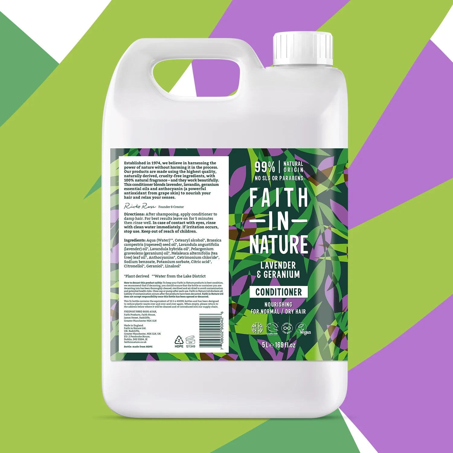 Faith In Nature Lavender & Geranium Conditioner Refill - 5L Natural Hair Care for Dry & Damaged Hair - Vegan & Cruelty-Free - Perfect for Salons & Eco-Conscious Homes