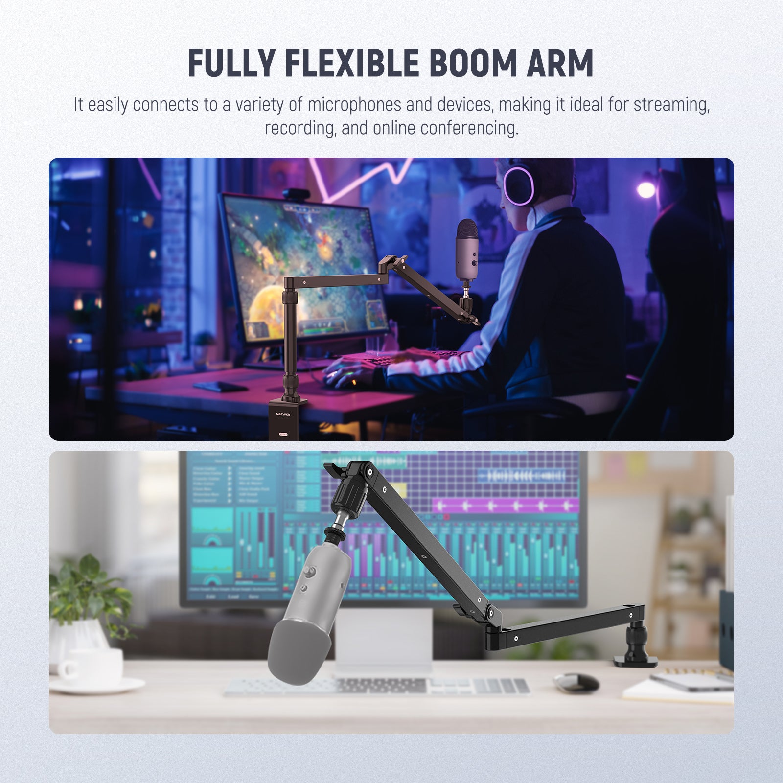 NEEWER MST002 Low Profile Microphone Arm Desk Mount with Damping - Perfect for Podcasting, Streaming & Home Studio Recording