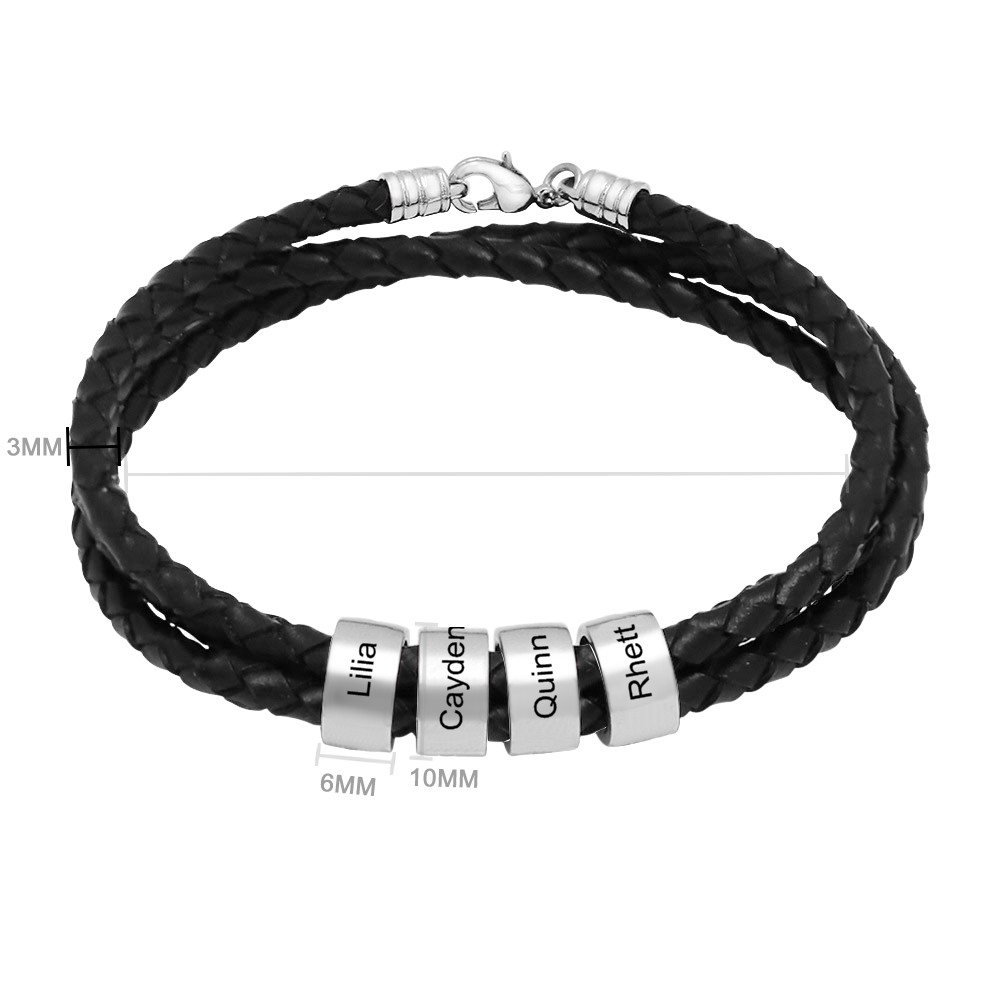 Personalized Engraved Braided Leather Beaded Bracelet - Custom Name Bangle for Women & Men - Perfect for Gifts, Anniversaries, and Everyday Wear