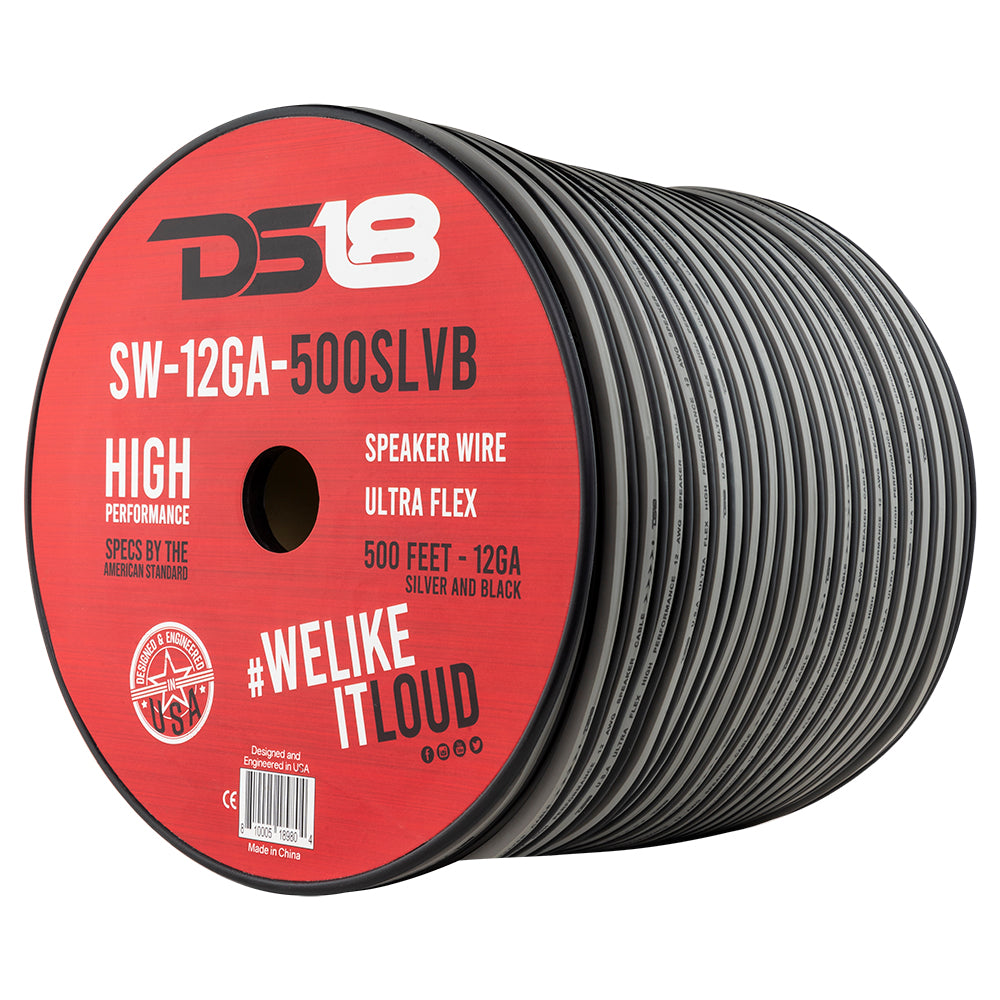 12 Gauge Speaker Wire 500 Feet - Silver & Black Oxygen-Free Copper Cable for Home Theater, Car Audio, and Professional Sound Systems