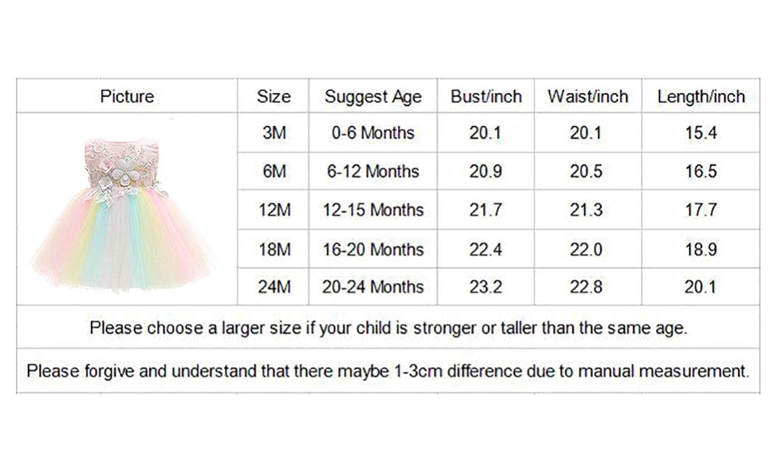 Weileenice Baby Girls Wedding Dress - Rainbow Tulle 3D Embroidery Beading Princess Tutu Dress for Flower Girls, Christening, Birthday Party & Special Occasions