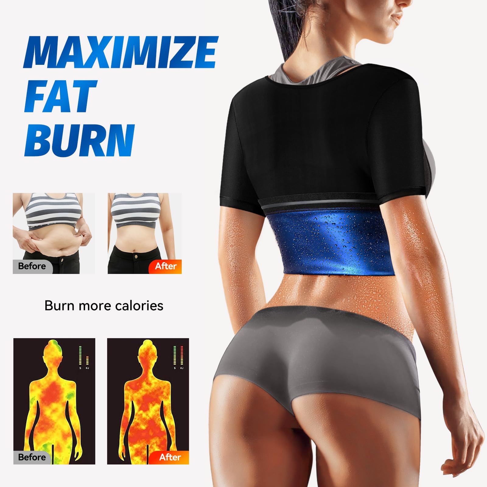 MATKAO Women's Sauna Suit for Weight Loss - Sweat Shirt & Waist Trainer Vest with Zipper - Fitness Body Shaper for Workouts, Running & Home Exercise