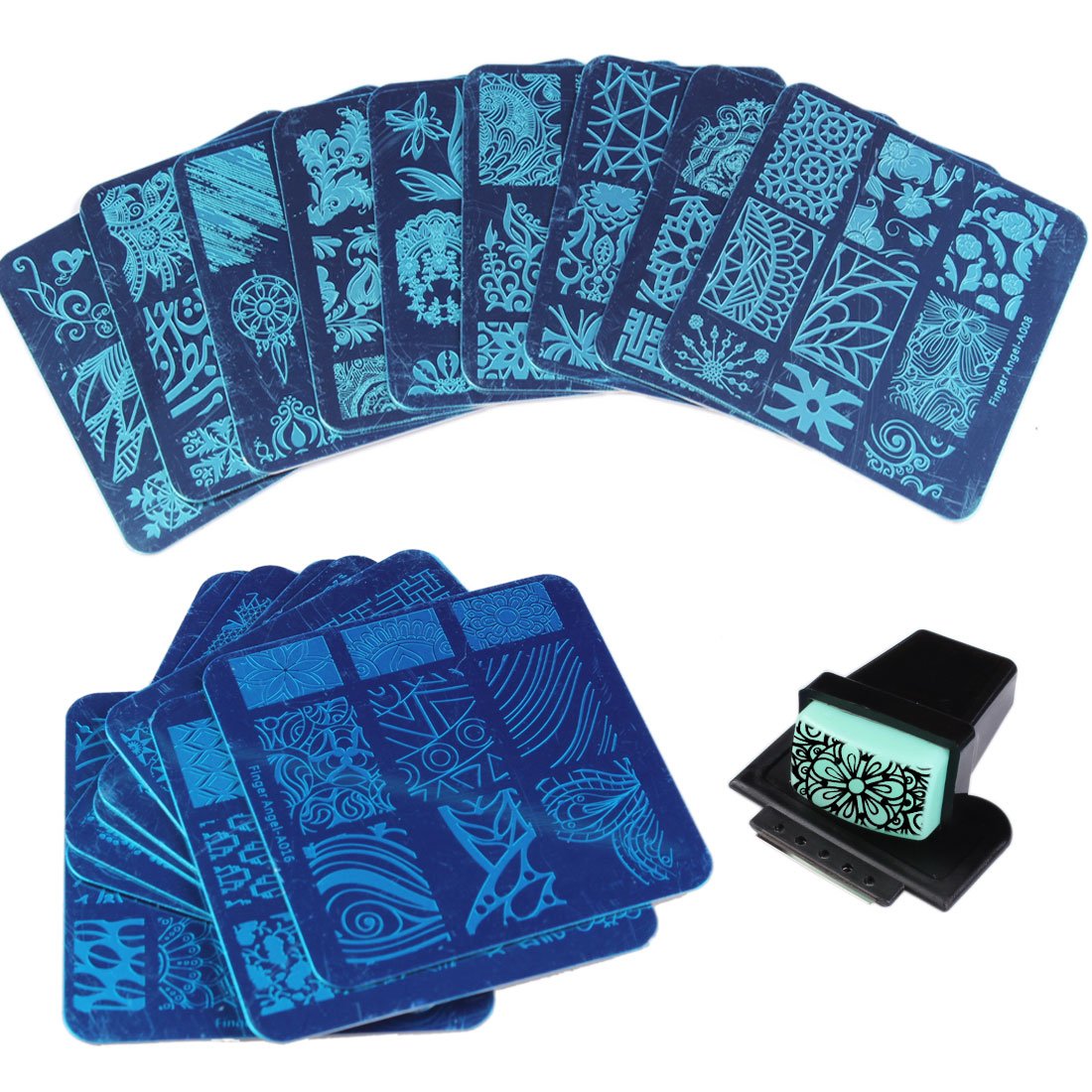 20 Pcs Mix Design Nail Stamping Plates Kit with 1 Stamper & 1 Scraper - Professional Nail Art Image Templates for Manicure & DIY Nail Designs - Perfect for Home Salon, Party Nails & Gift Ideas (A1-20)