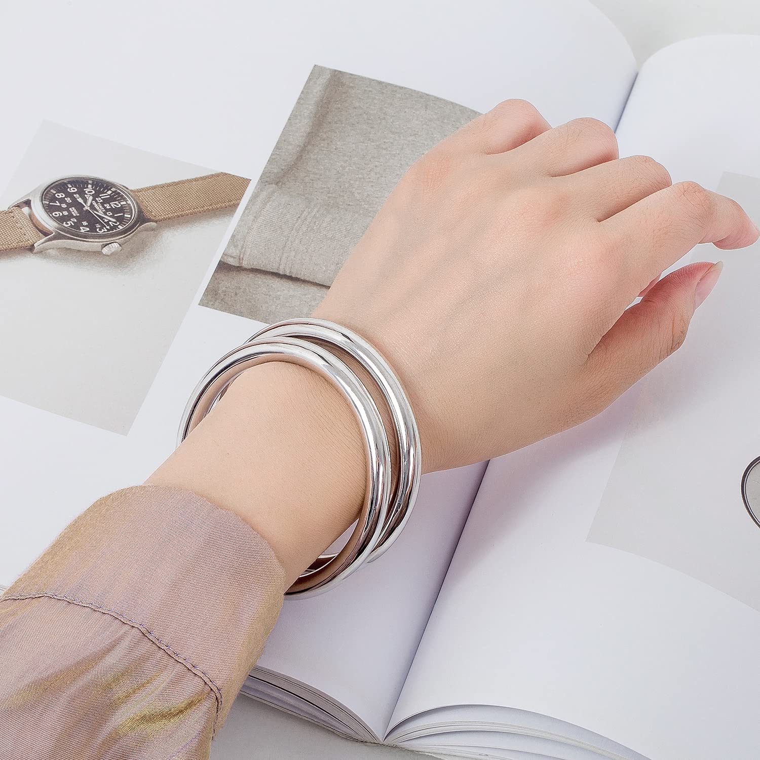 Minimalist 925 Sterling Silver Bangle Bracelet for Women & Men - 7-8mm Width, 60-65mm Diameter - Solid Smooth Cuff - Fashion Fine Jewelry Gift for Anniversary, Birthday & Everyday Wear