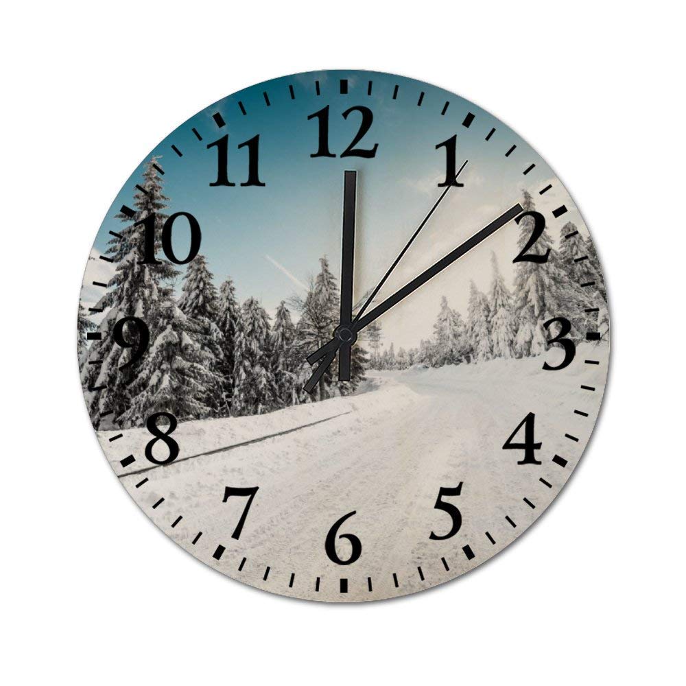12 Inch Silent Non-Ticking Wall Clock - Snow Covered Road Design for Living Room & Bedroom Decor | Perfect for Home, Office, and Gift Giving