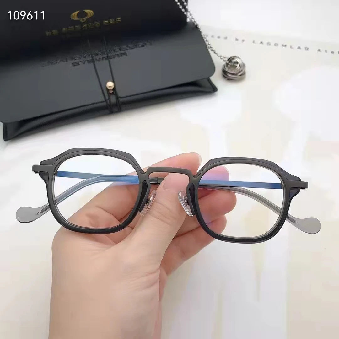 Aimee Unisex Full Rim Flat Top Square Acetate Titanium Eyeglasses 84502 - Stylish & Durable Eyewear for Men & Women - Perfect for Work, Reading & Fashion Accessories