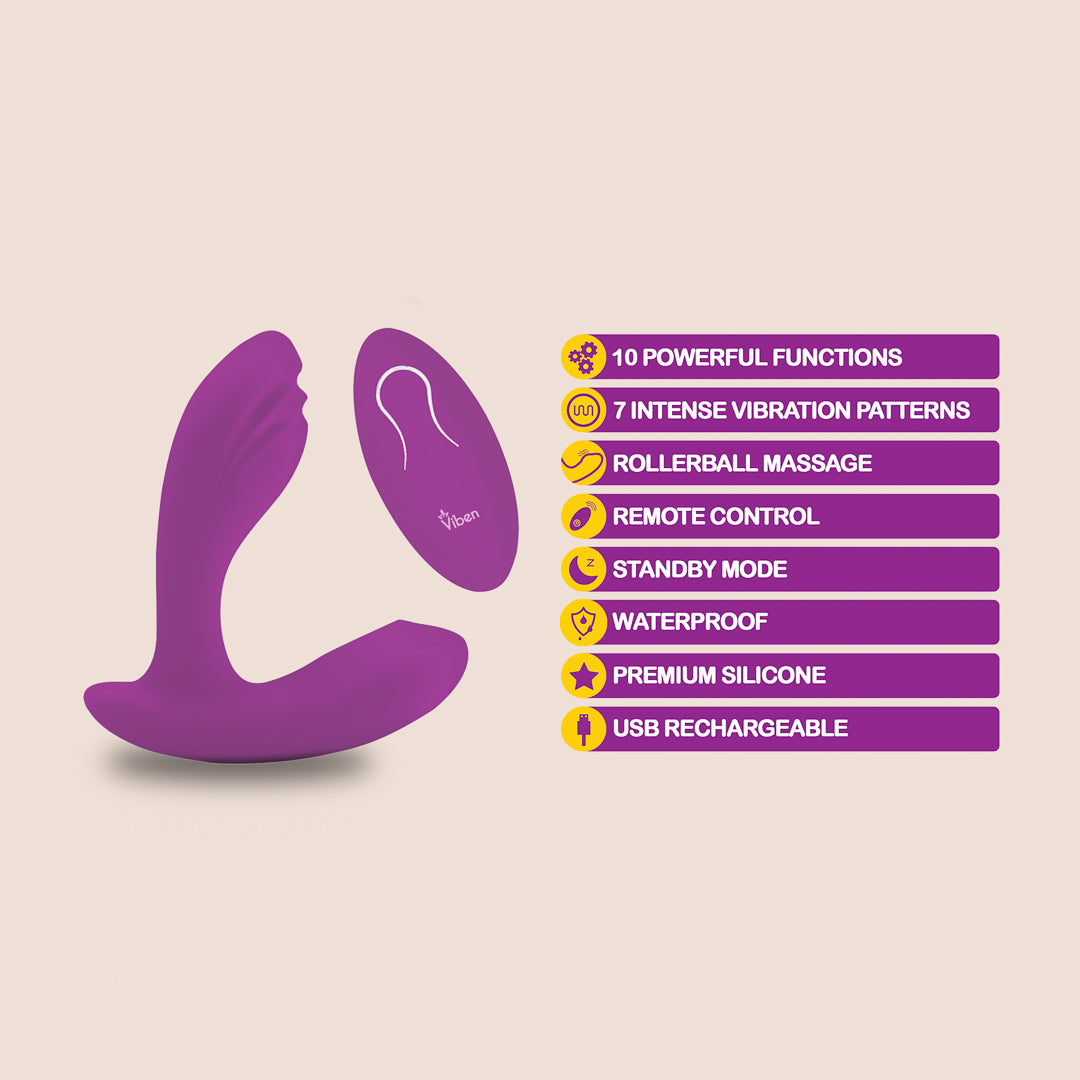 Viben Epiphany Remote Controlled Rollerball Dual Stimulation Massager - Waterproof & Rechargeable Adult Toy for Couples & Solo Play | Perfect for Relaxation, Stress Relief & Intimate Moments