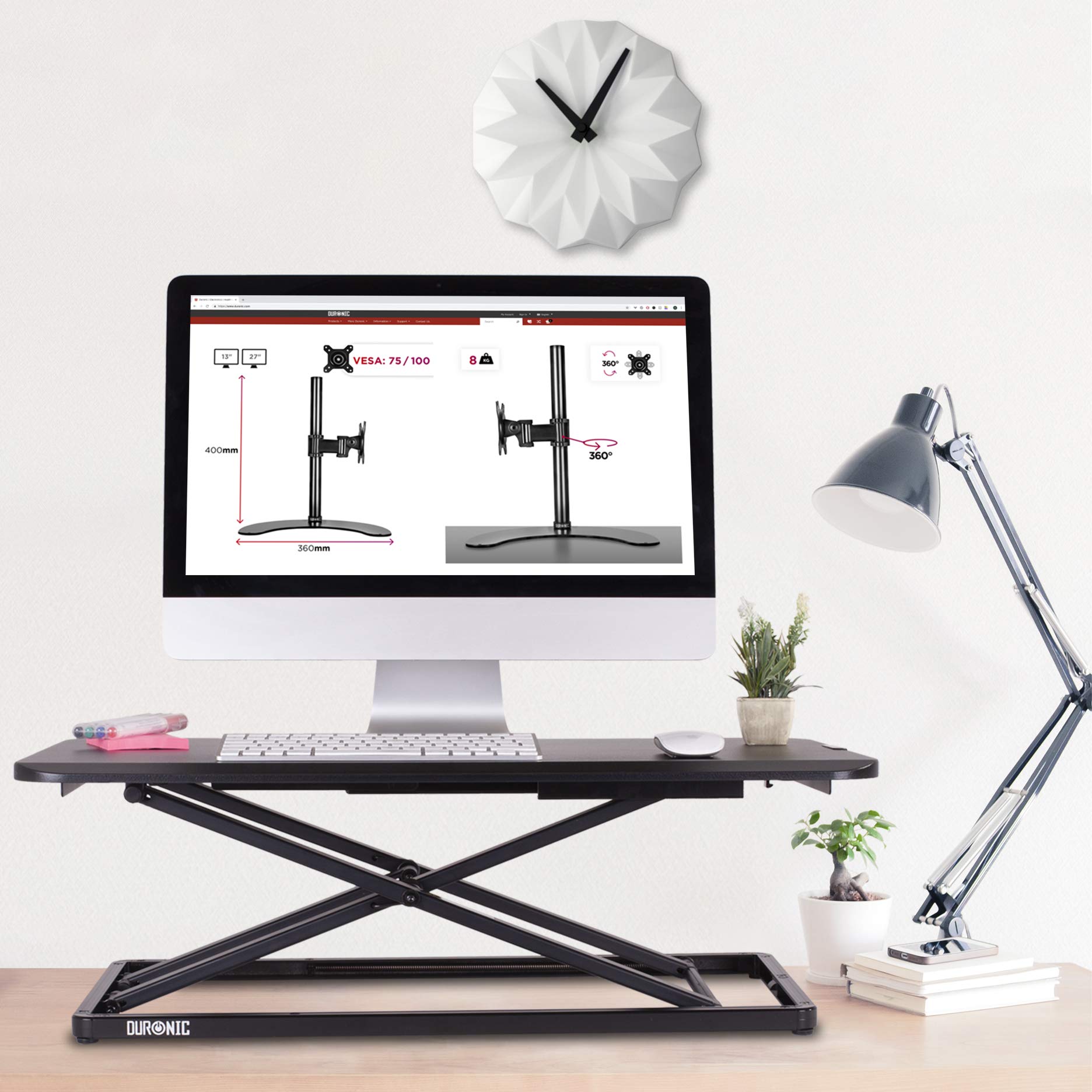 Duronic DM05D20 Height Adjustable Sit Stand Desk Converter - 29