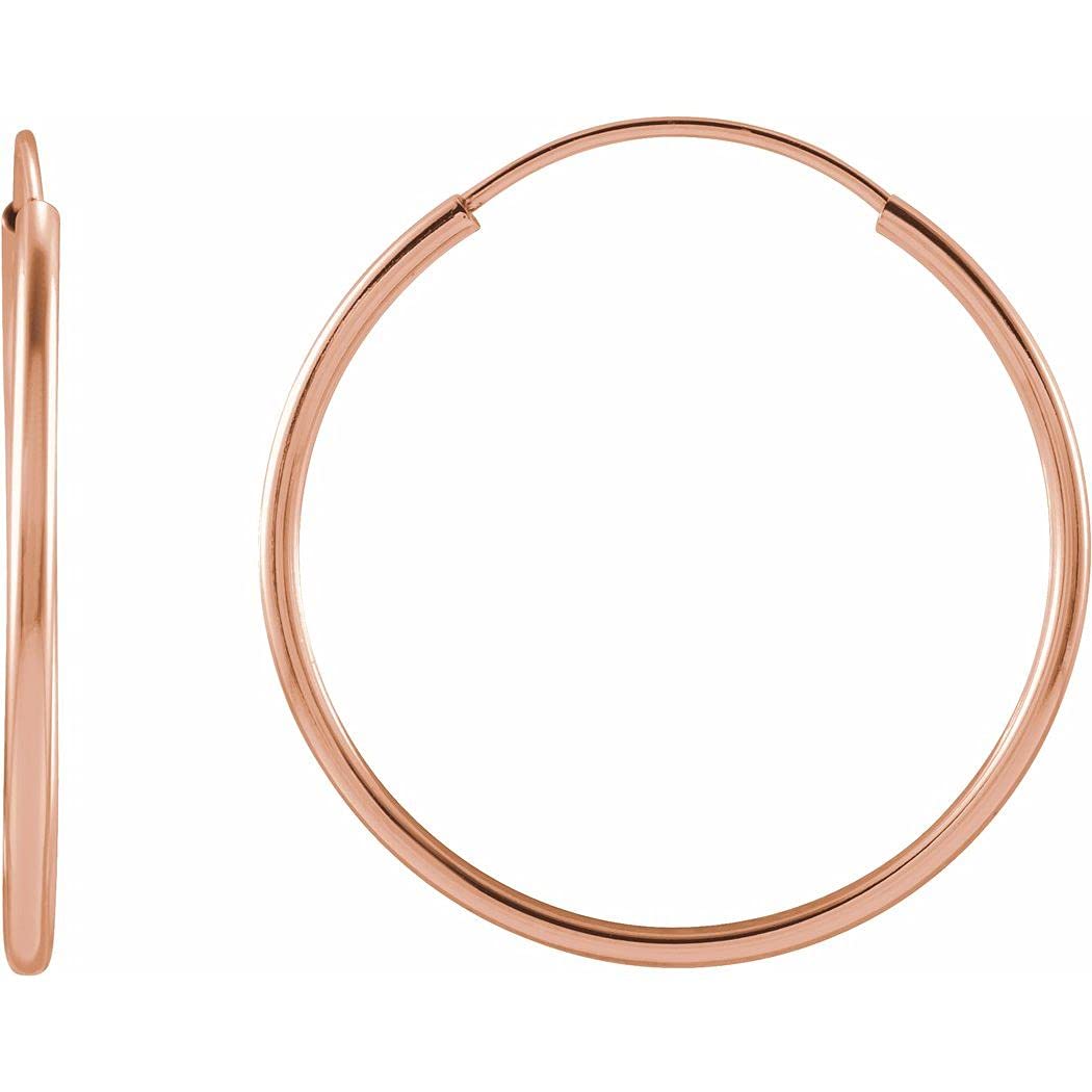 14K Rose Gold 20mm Polished Endless Hoop Earrings - Flexible Tube Design, Hypoallergenic Jewelry for Women | Perfect for Everyday Wear, Date Nights & Special Occasions