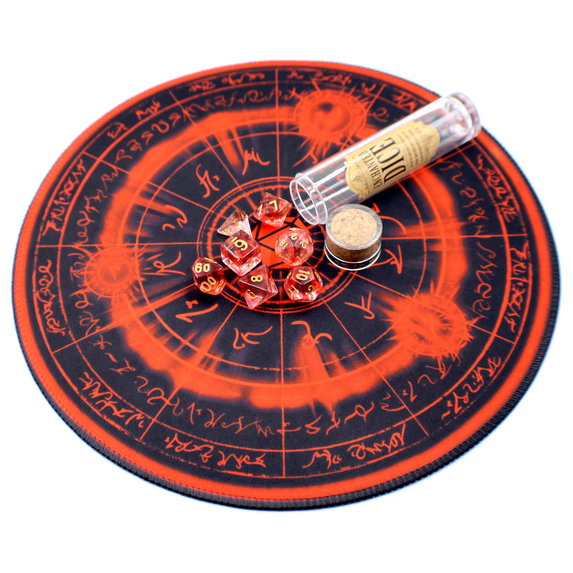 Dungeons & Dragons Dice Mat & Polyhedral Dice Set - Arcane Circle Design for RPG Tabletop Games (Red) | Perfect for D&D Sessions, Board Games & Roleplaying Adventures
