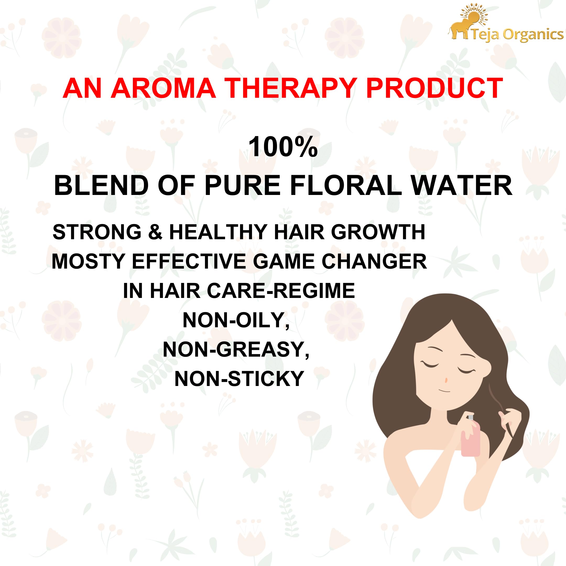 Teja Organics Hydrosol Hair Spray 100ml - Natural Hair Growth Treatment for Strong & Healthy Hair | Perfect for Daily Styling & Scalp Care