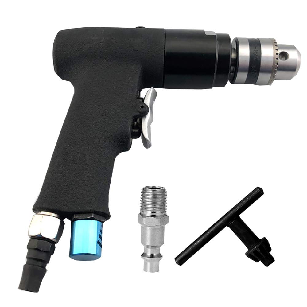 3/8 Inch High Speed Pistol Grip Air Drill - 1800 RPM Reversible Pneumatic Drill with Wrench Connector for Floor & Wall Drilling | Perfect for Construction, Metalworking & DIY Projects (AD-116)