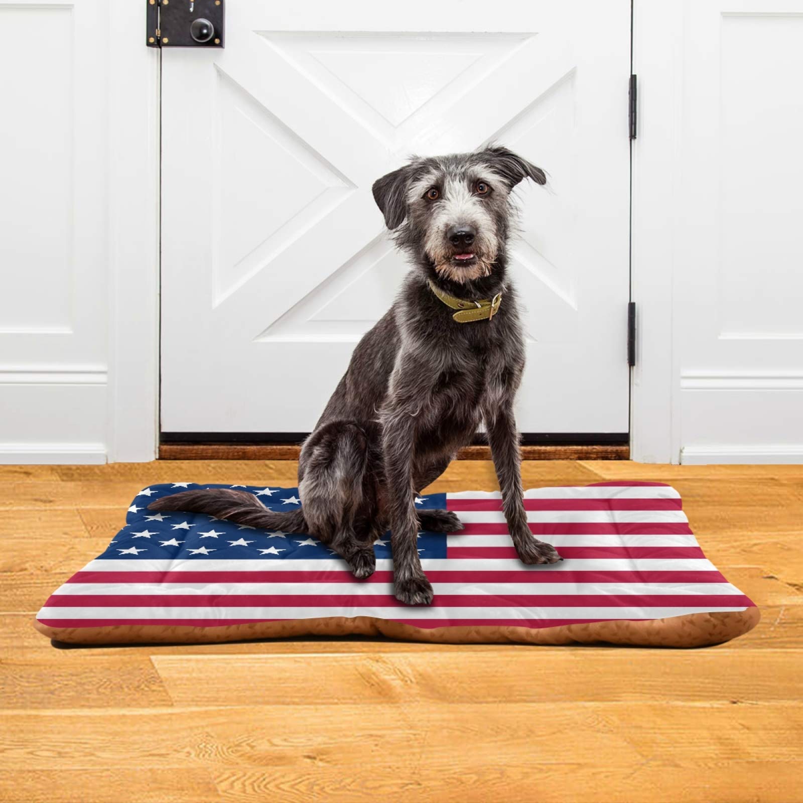 American Flag Pet Bed for Dogs & Cats - Ultra Soft Rectangle Dog Bed for Small, Medium, Large Breeds (36x24in) - Comfortable Calming Bed for Home, Office, or Travel Use