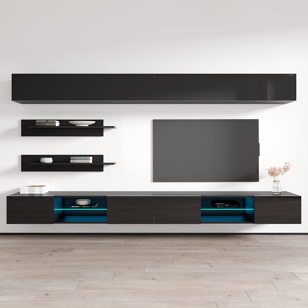 Modern Floating TV Stand with Storage & LED Lights - Wall-Mounted Entertainment Center Console for Bedroom & Living Room - 33 Inch TV Stand with Shelves - Perfect for Small Spaces & Home Theater Setup - Black